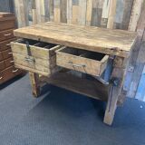 Old wooden workbench of shoemaker carpenter of the 50s