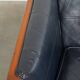 2.5-Seater Art Deco Sofa with Woodwork and Dark Blue Cowhide Leather