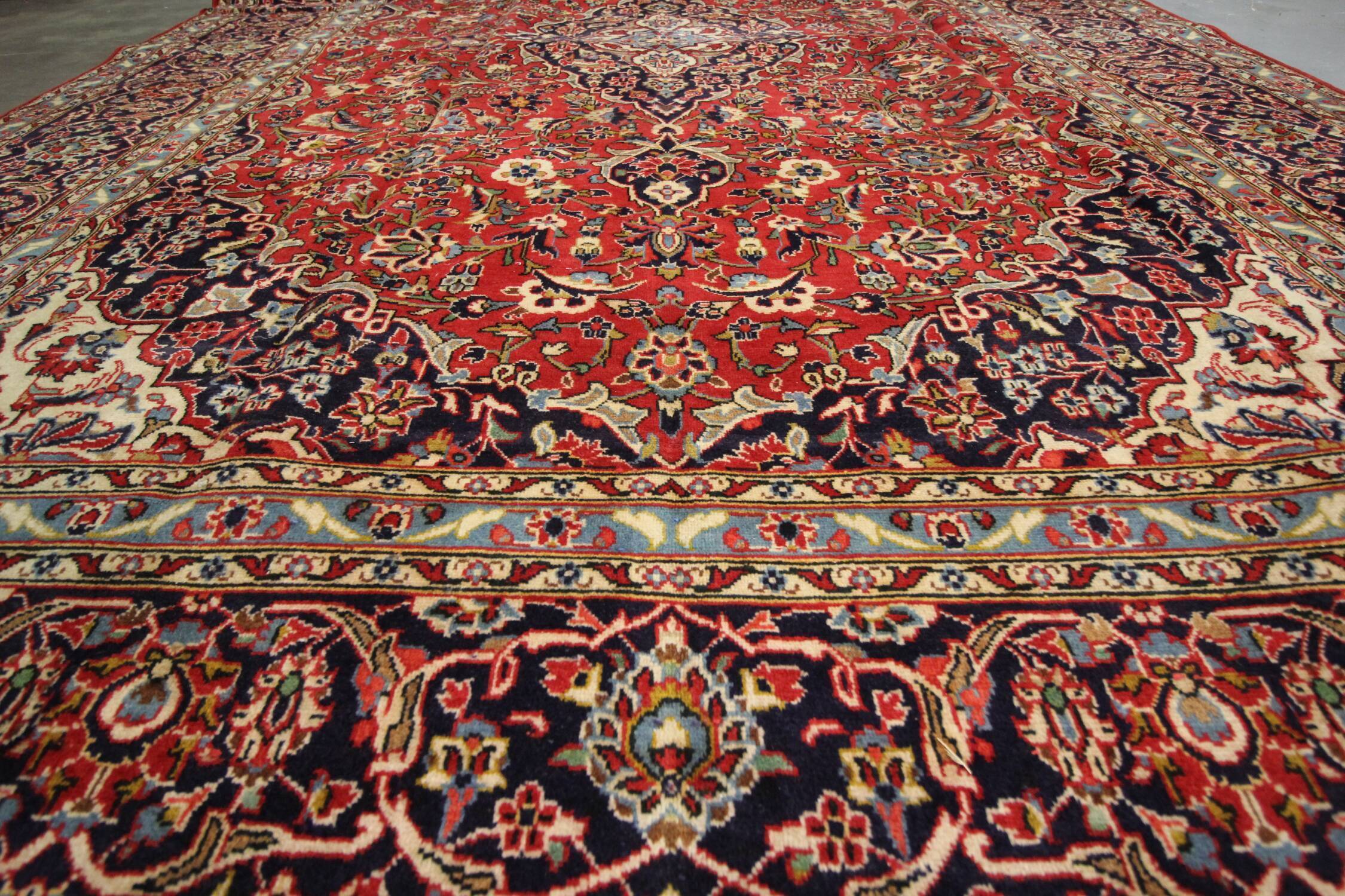 Vintage Persian Rug Handwoven Oriental Kashan Carpet- 362x244cm