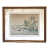 Émile RAISSIGUIER 1851-1932. The Seine at the Pont Neuf, 1884. Watercolour.