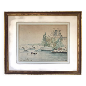 Émile RAISSIGUIER 1851-1932. The Seine at the Pont Neuf, 1884. Watercolour.