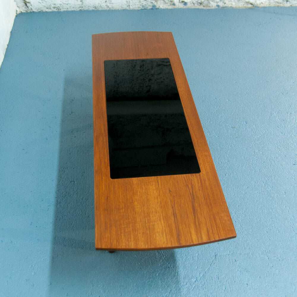 Cane, glass and teak coffee table