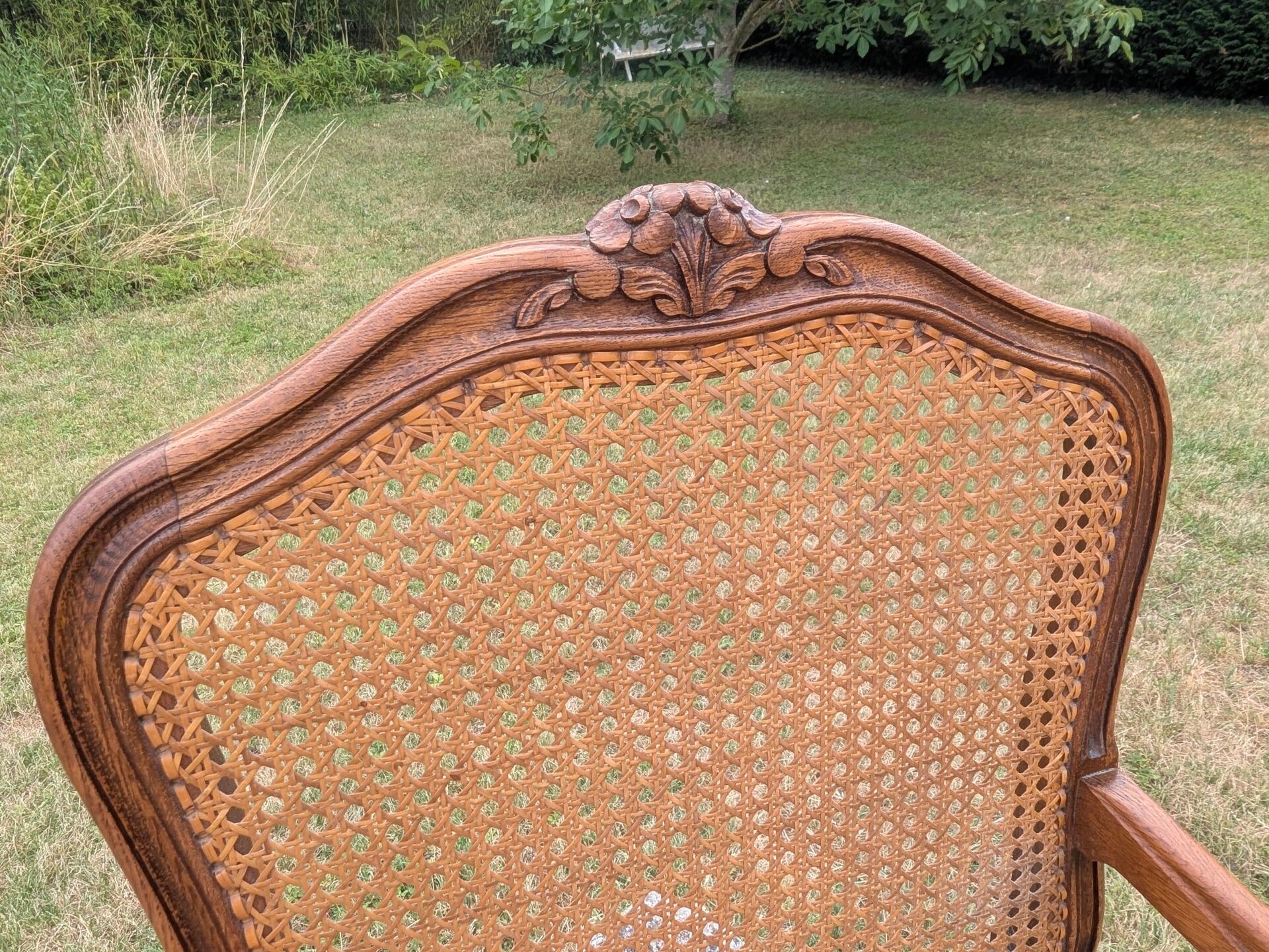 Antique Louis XV Style Armchair 20th Century Oak Caning Office Living Room