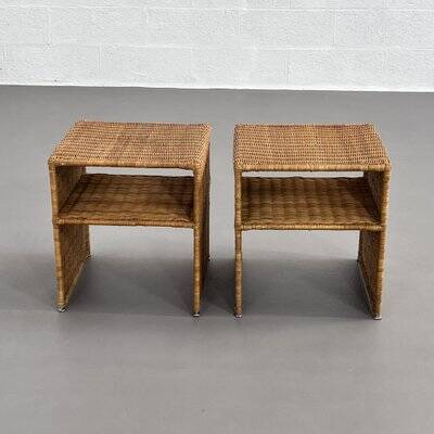 Tables de Chevet en Osier, années 60-70, Set de 2