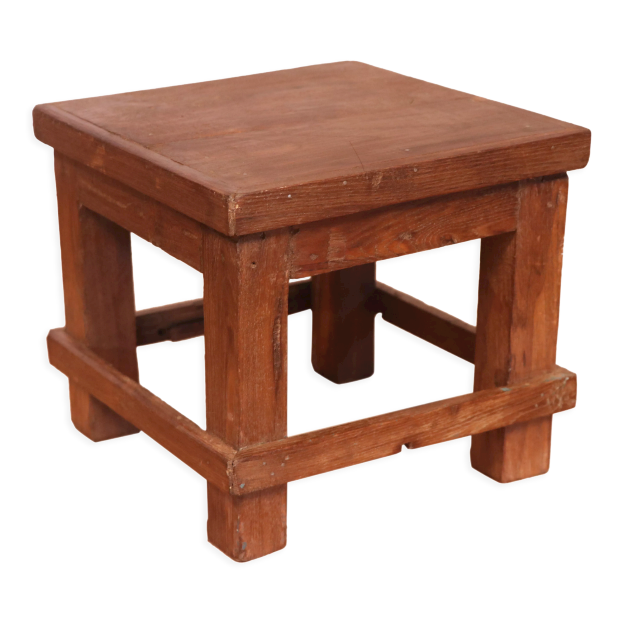 Old workshop bedside table in original blue patina Burmese teak