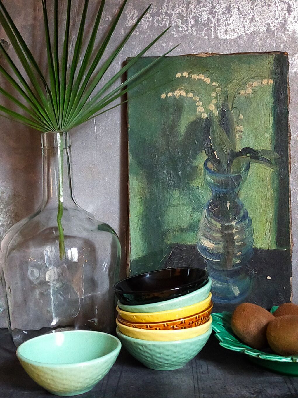 Seven vintage slip ceramic bowls