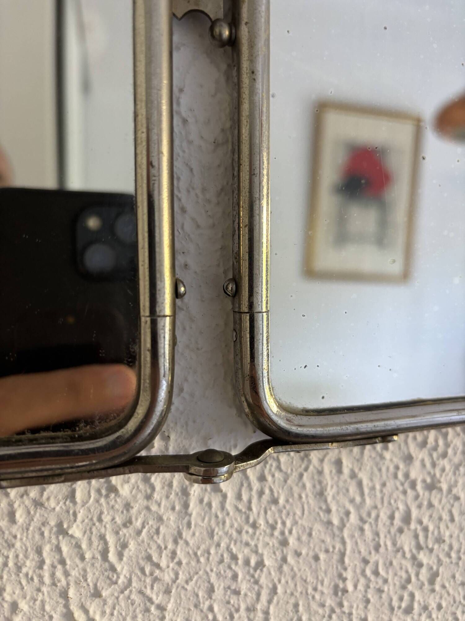 Vintage mirror 1900 triptych barber Le Solide Paris Art Nouveau - 21 x 50