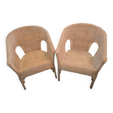 Pair of woven rattan armchairs – Vintage