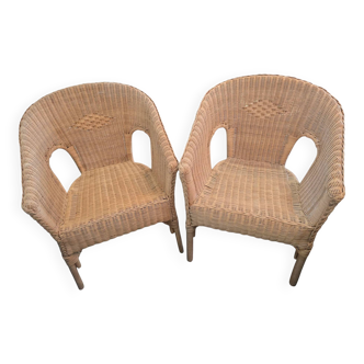 Pair of woven rattan armchairs – Vintage