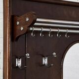 Art deco cloakroom coat rack in wood, mirror and chrome metal