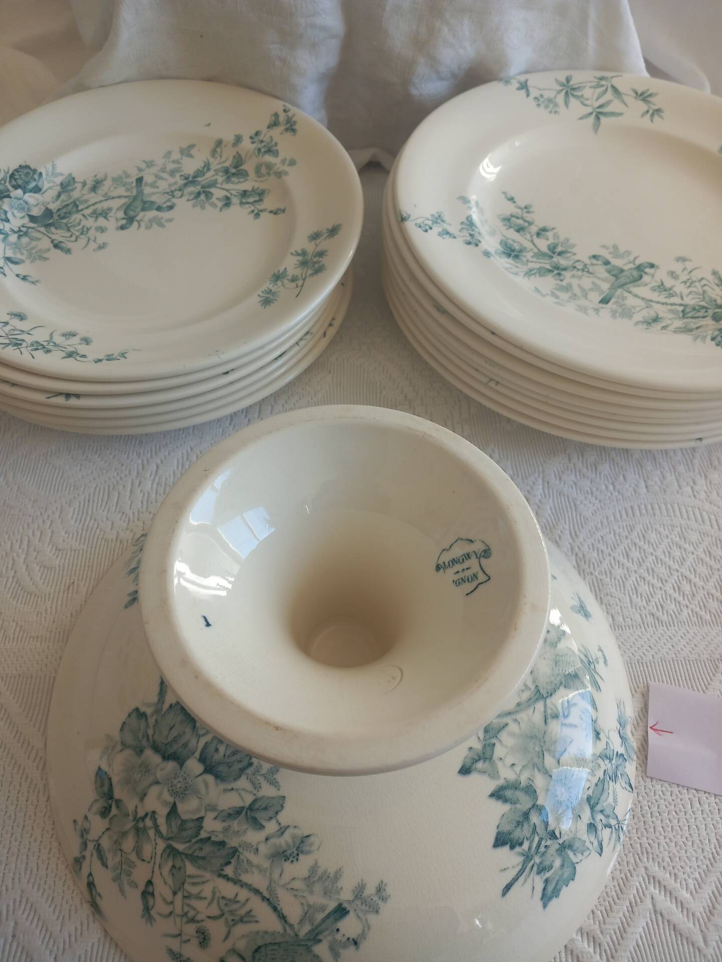 Antique 19th Century French Longwy Mignon Ironstone Dinner Service – Blue Green