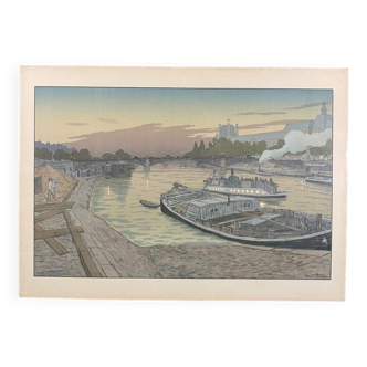 Lithographie par Henri Rivière Le pont des Saints-Pères et le Louvre