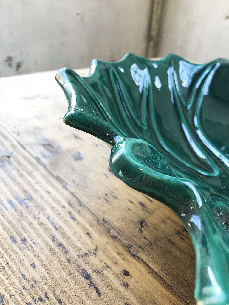 Vallauris green ceramic leaf dish
