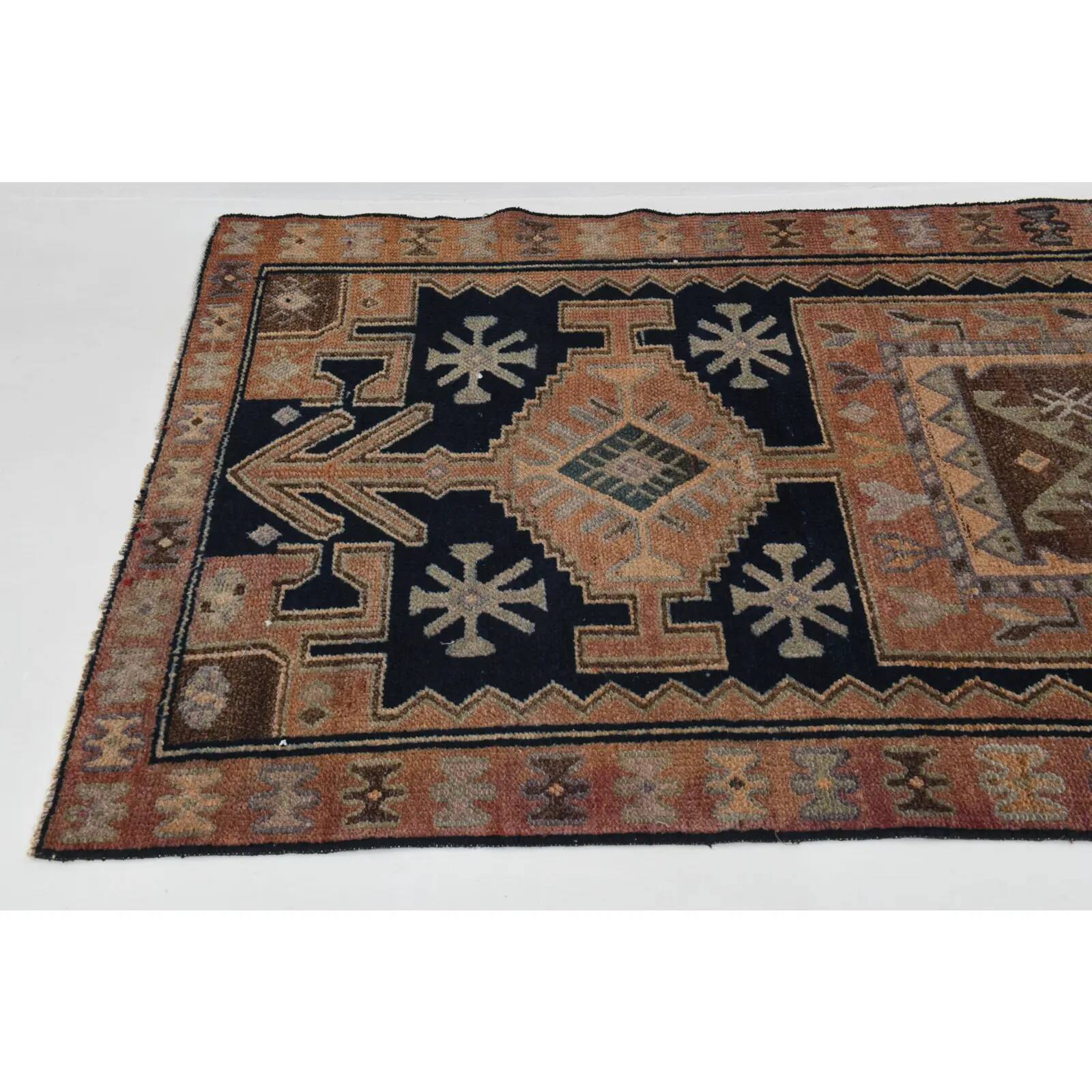 Vintage Turkish Oushak handmade wool cotton tan runner rug 114x285