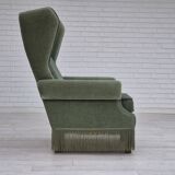 1970s, Danish wingback armchair, original condition, furniture velour, beech wood.