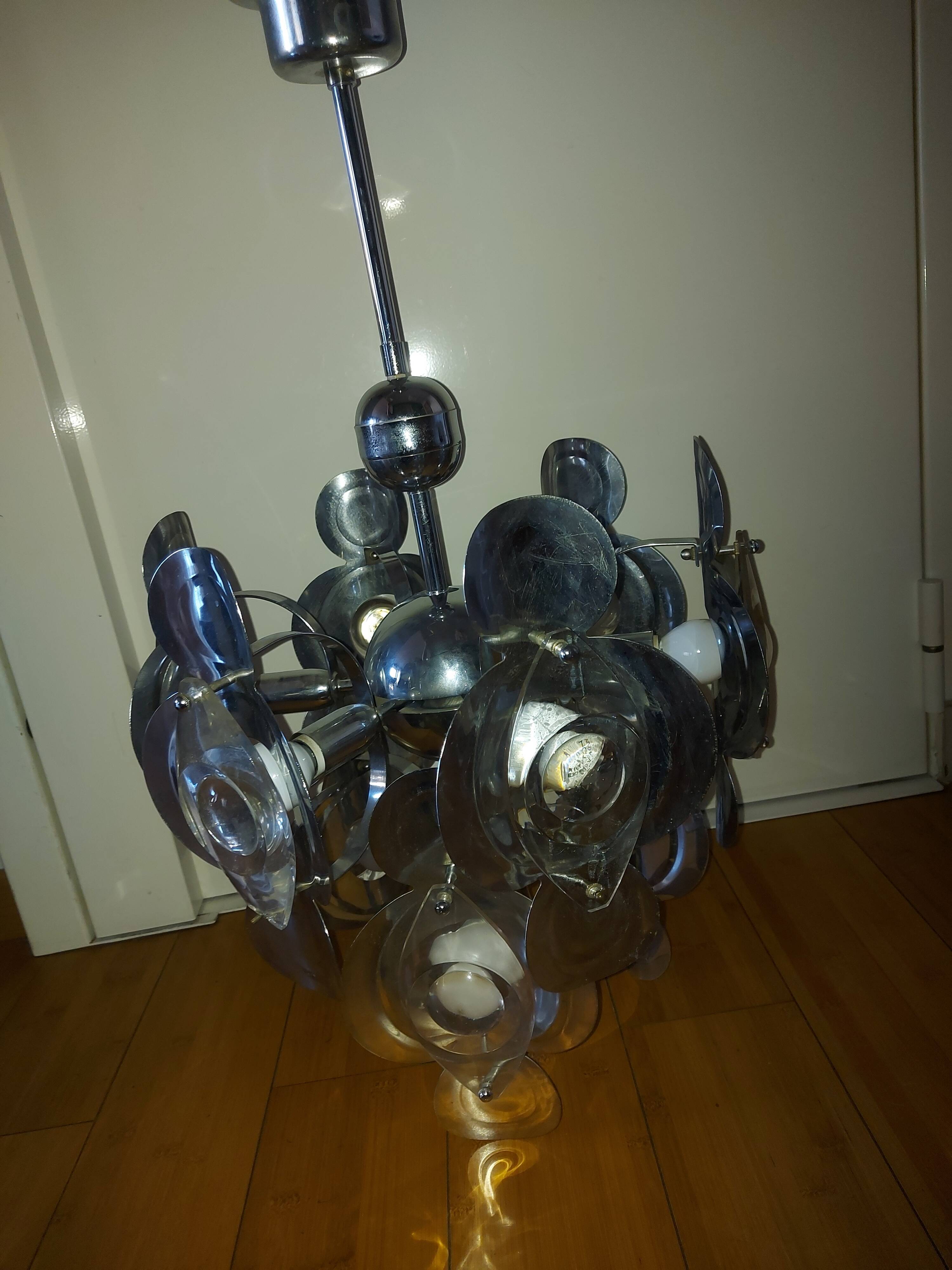 Vintage chandelier 70'S Oscar Torlasco , 9 lights