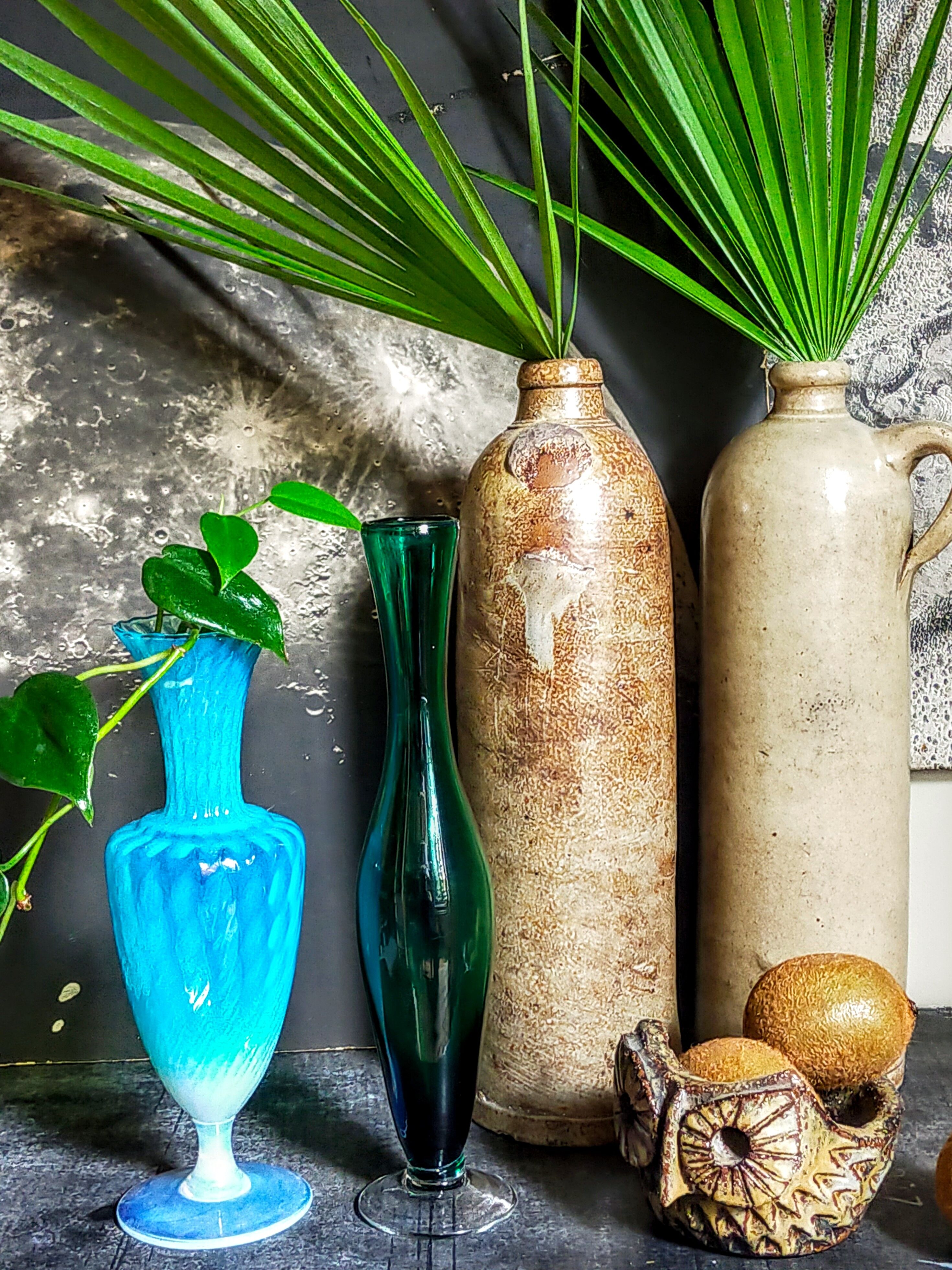 Duo of vintage blown glass soliflores vases