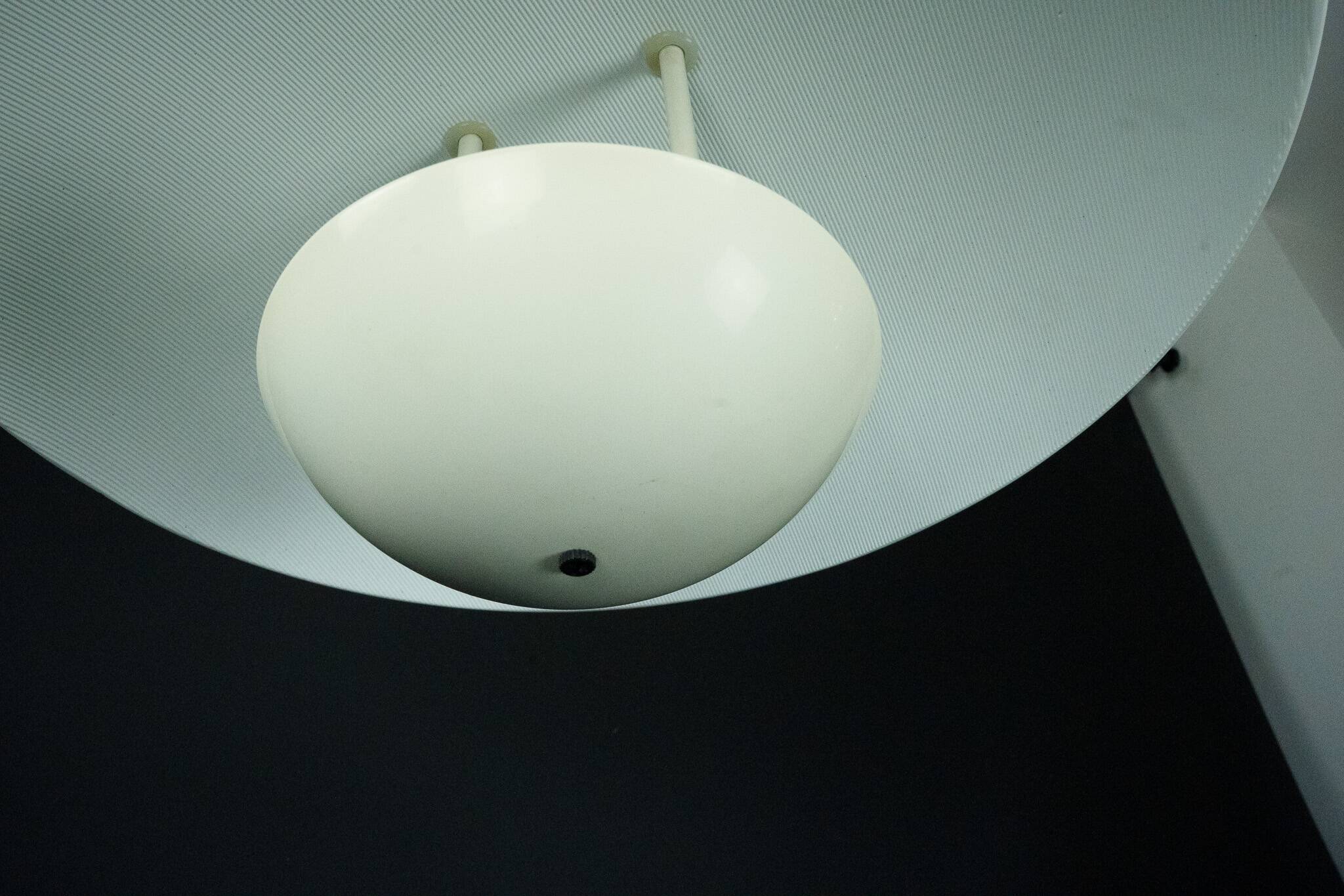 Vintage 1990s White Pendant Lamp with Glass Top Shade. Italy