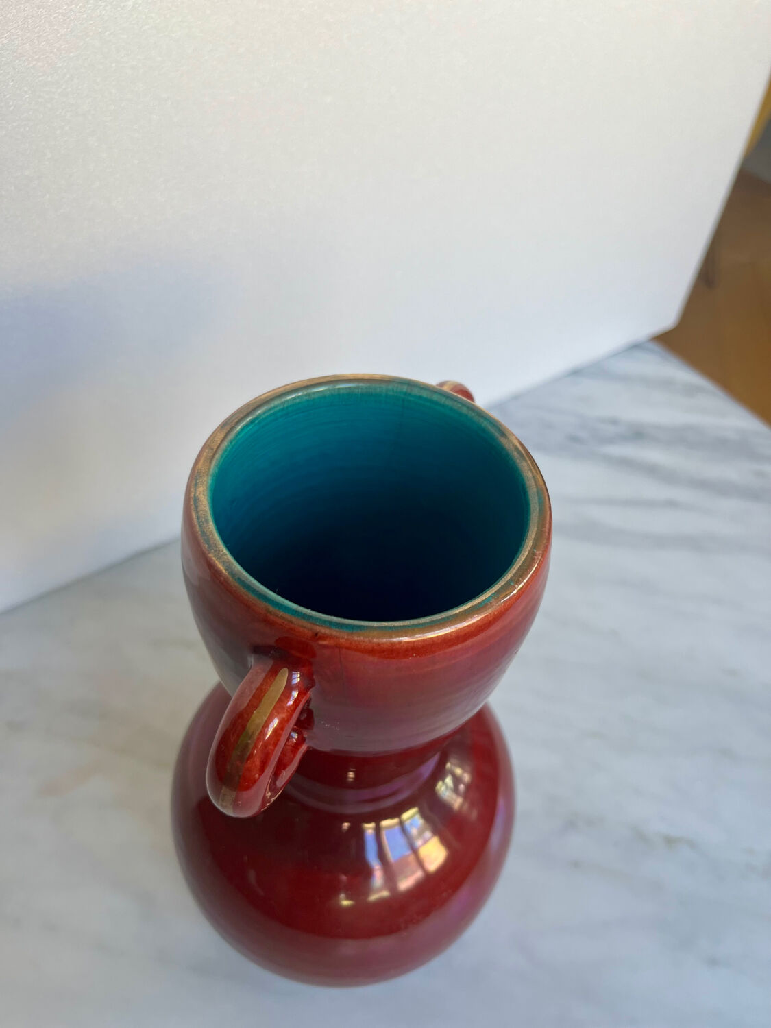 Vintage Accolay vase in red ceramic, double handle.