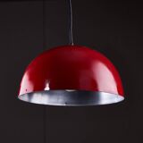 Italian, Hemispherical Red Aluminum Pendant with Round Holes on Top, 1970s