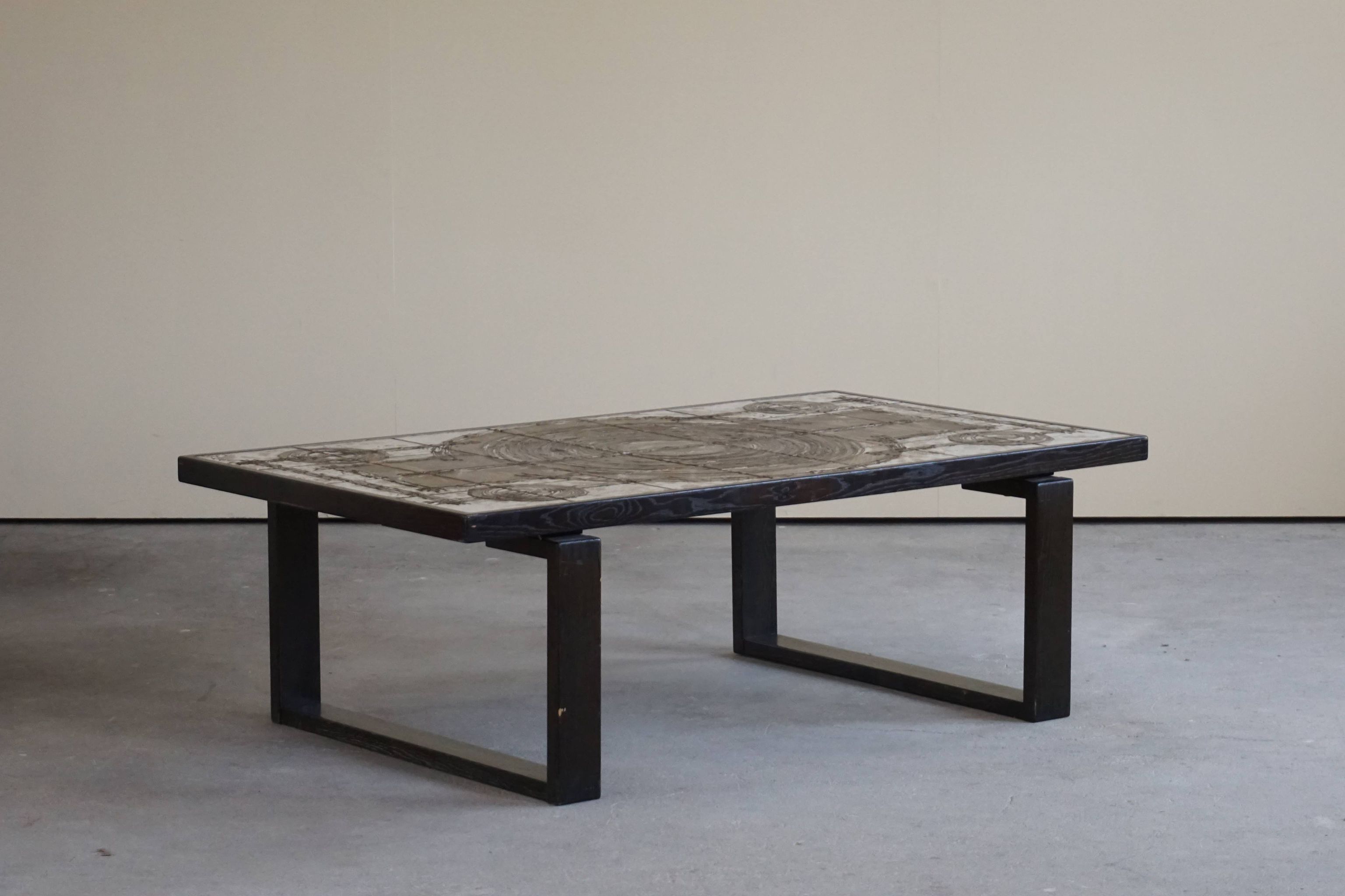 Danish mid century rectangular coffee table by Ox Art in Oak and Stoneware, 1970