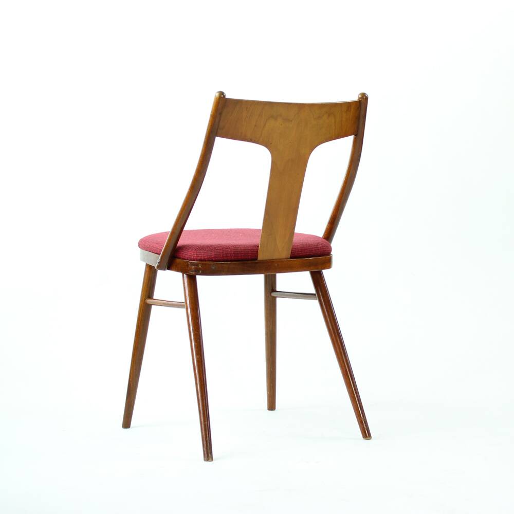 Elegant Dining Chairs In Wood And Pink Upholstery, Czechoslovakia 1960s, Se