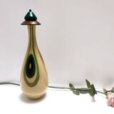Beige Encased and Hand-blown Glass Decanter Bottle, Italy