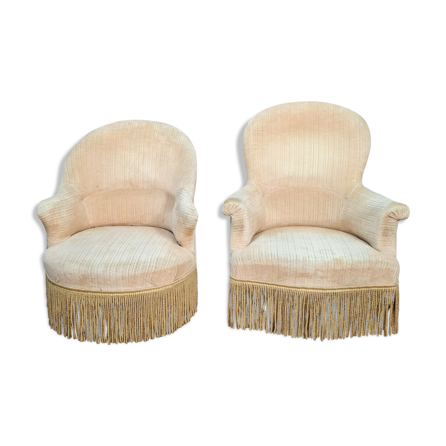 pendant of Napoleon III era toad armchairs in Velvet of Genoa