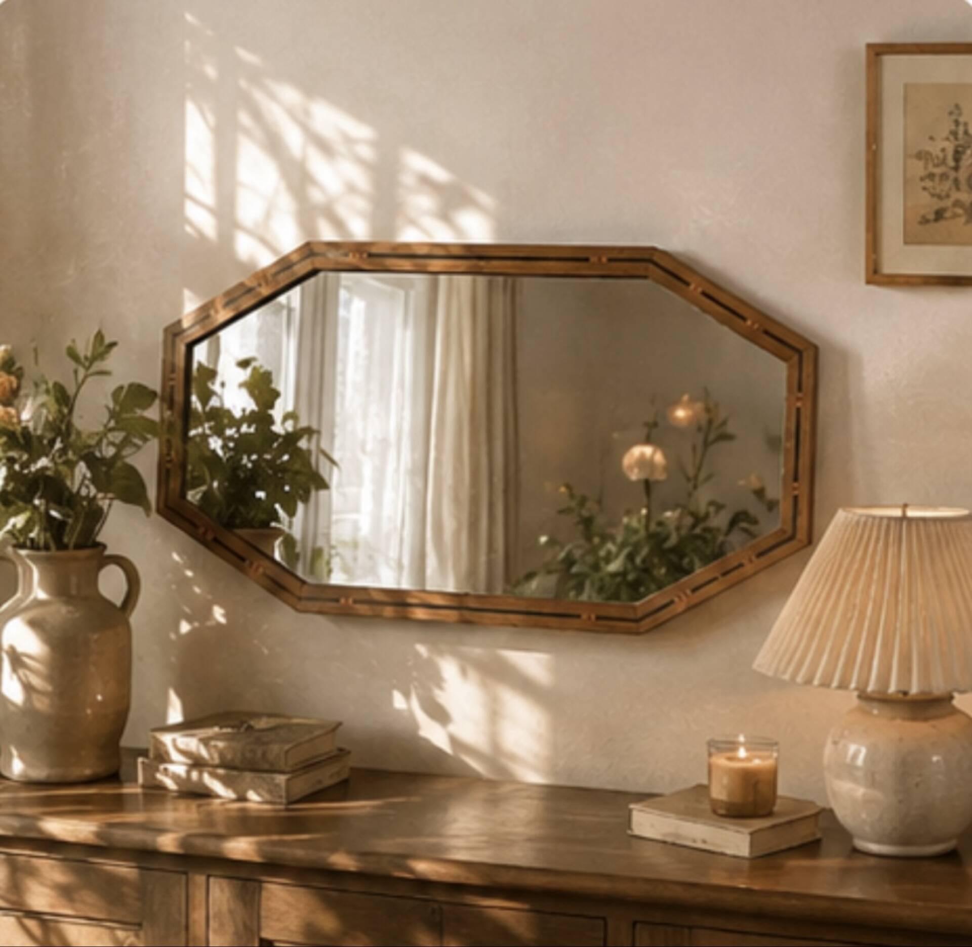 Miroir Art déco vintage bois marqueté
