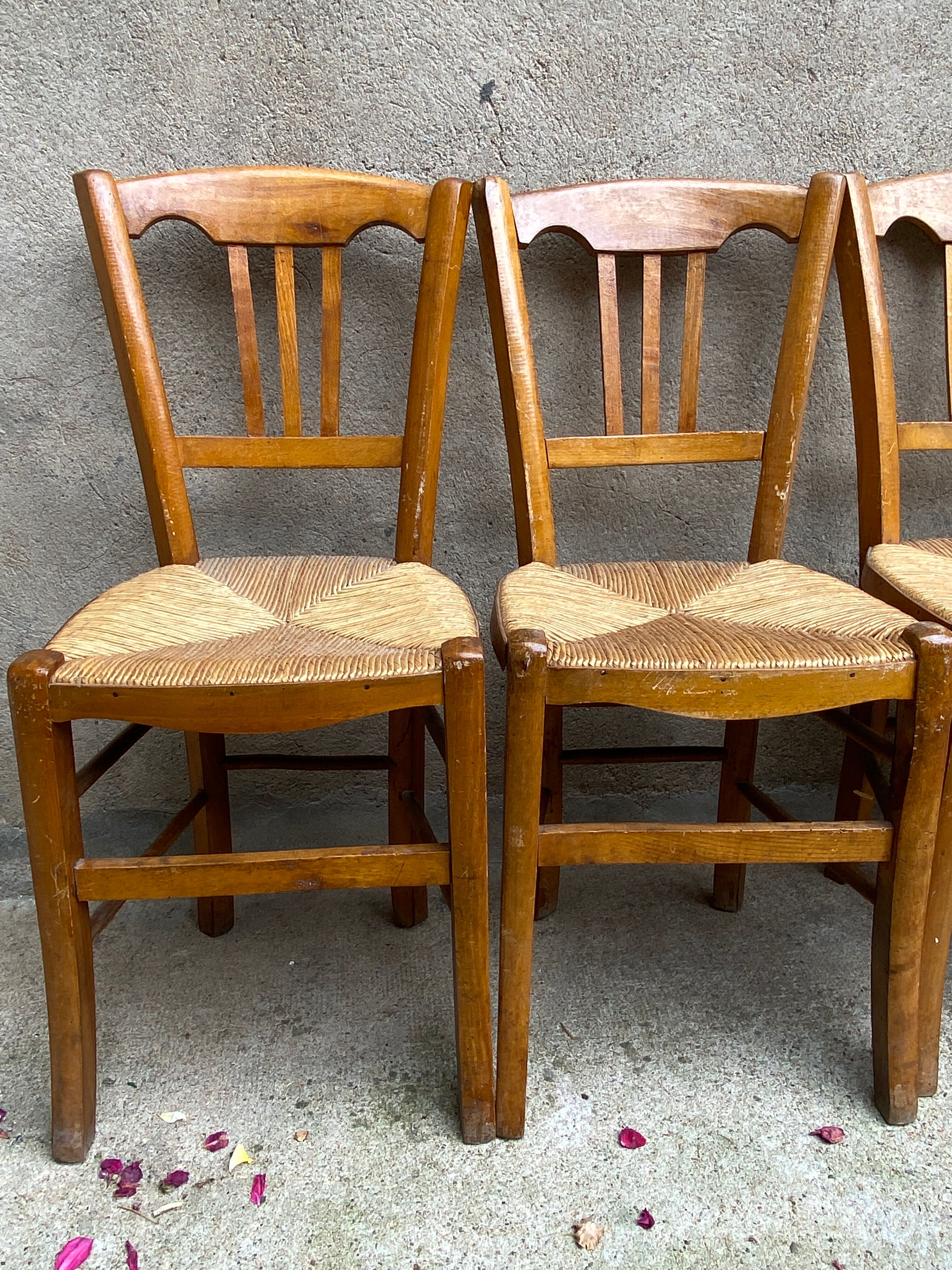 Lot de 4 chaises bois paillees