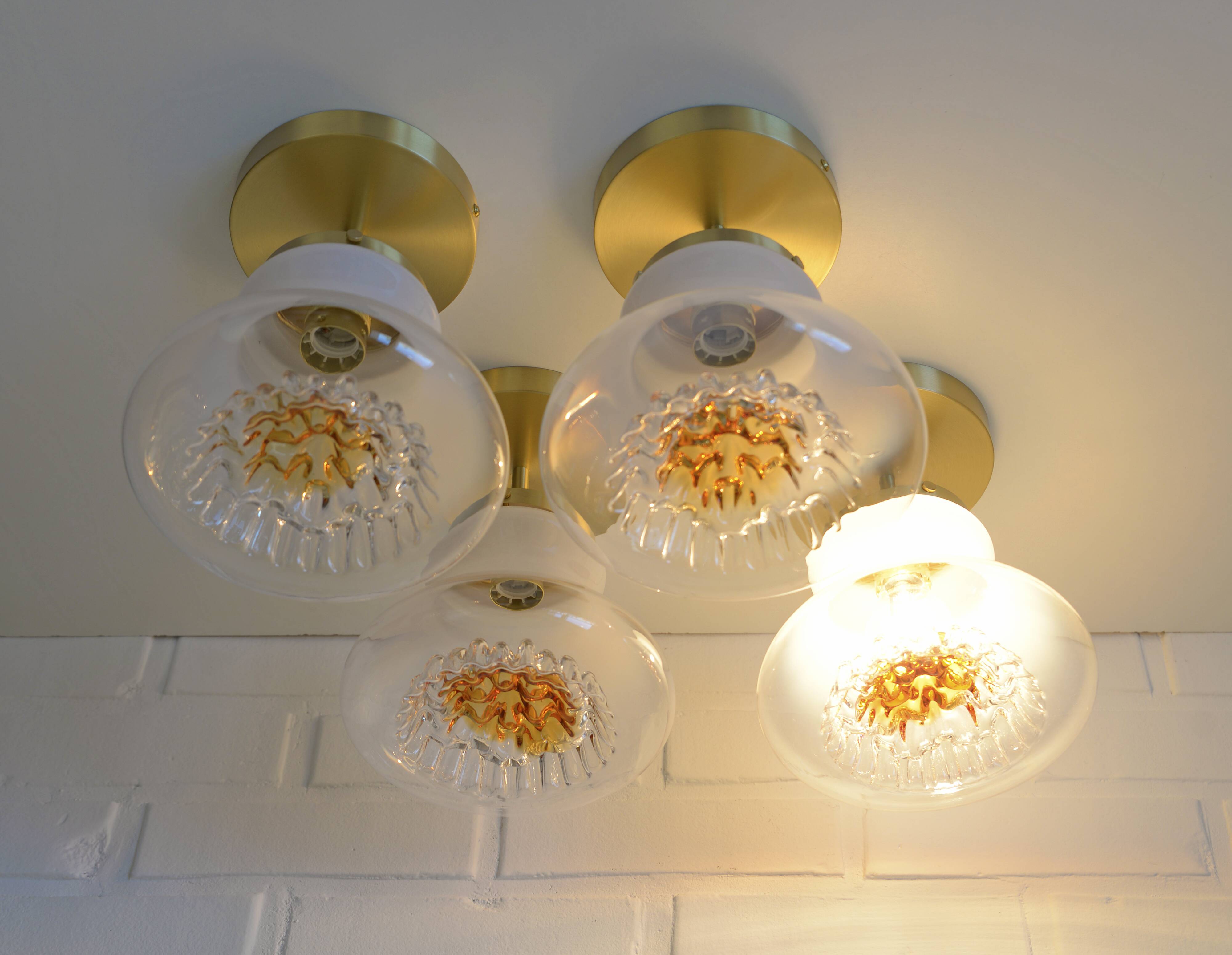 Set of 4 Vintage Sconces Flush Mount Mazzega Murano Glass Ceiling Lights
