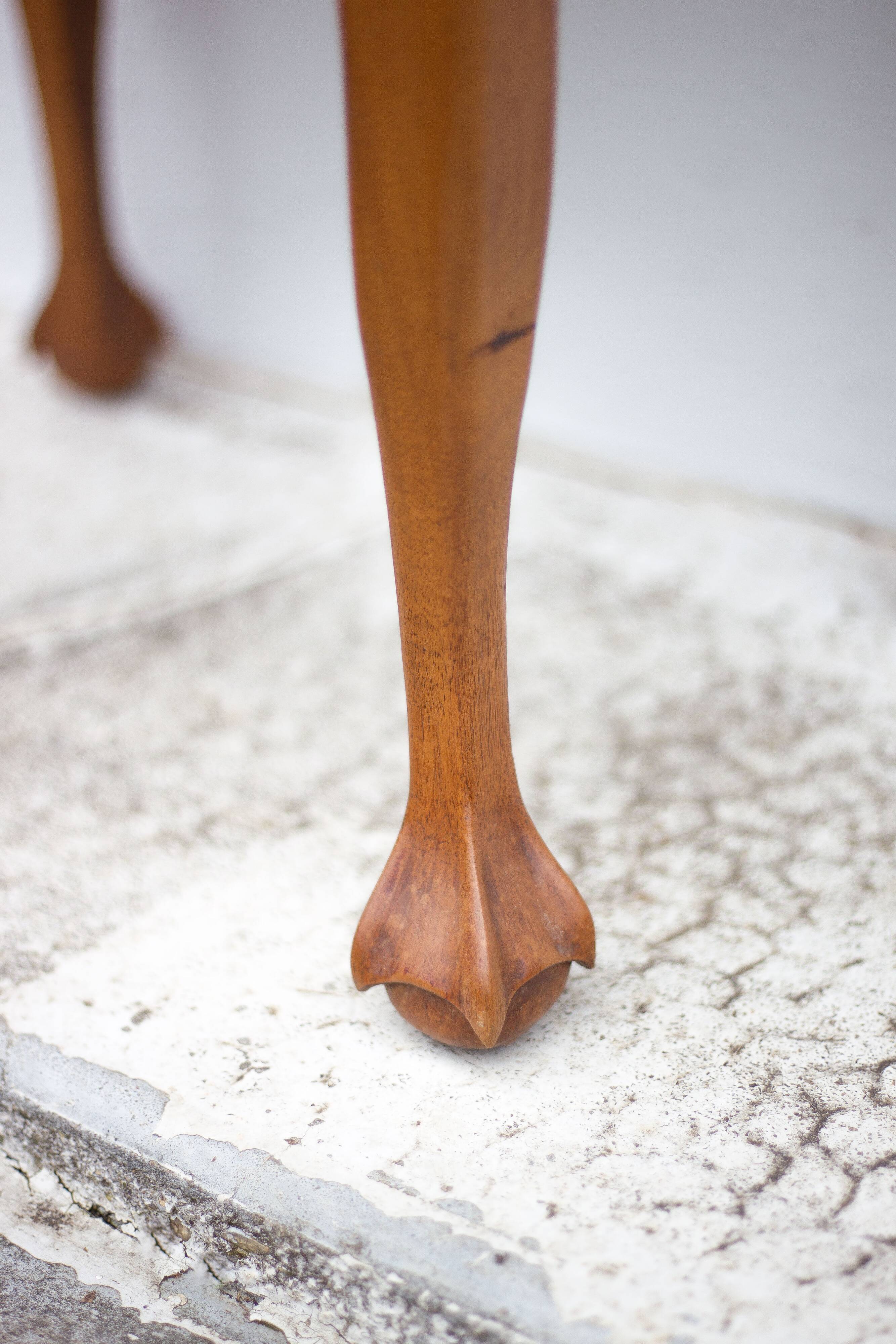 Handmade carved wooden pedestal table, vintage molded coffee table, claw foot table