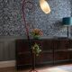 1950 red tripod floor lamp with plant holder | Opaline | Swan neck