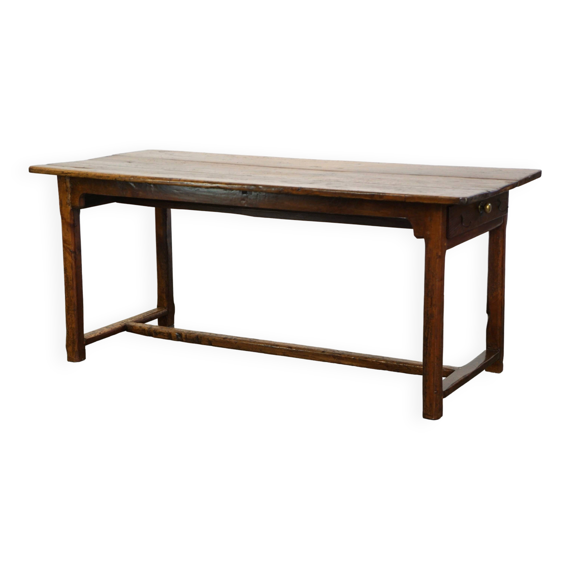Beautiful antique French dining table with perfect dimensions and handy hooks