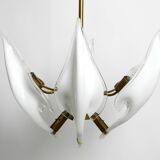 50s brass chandelier with white and transparent Murano glasses Franco Luce