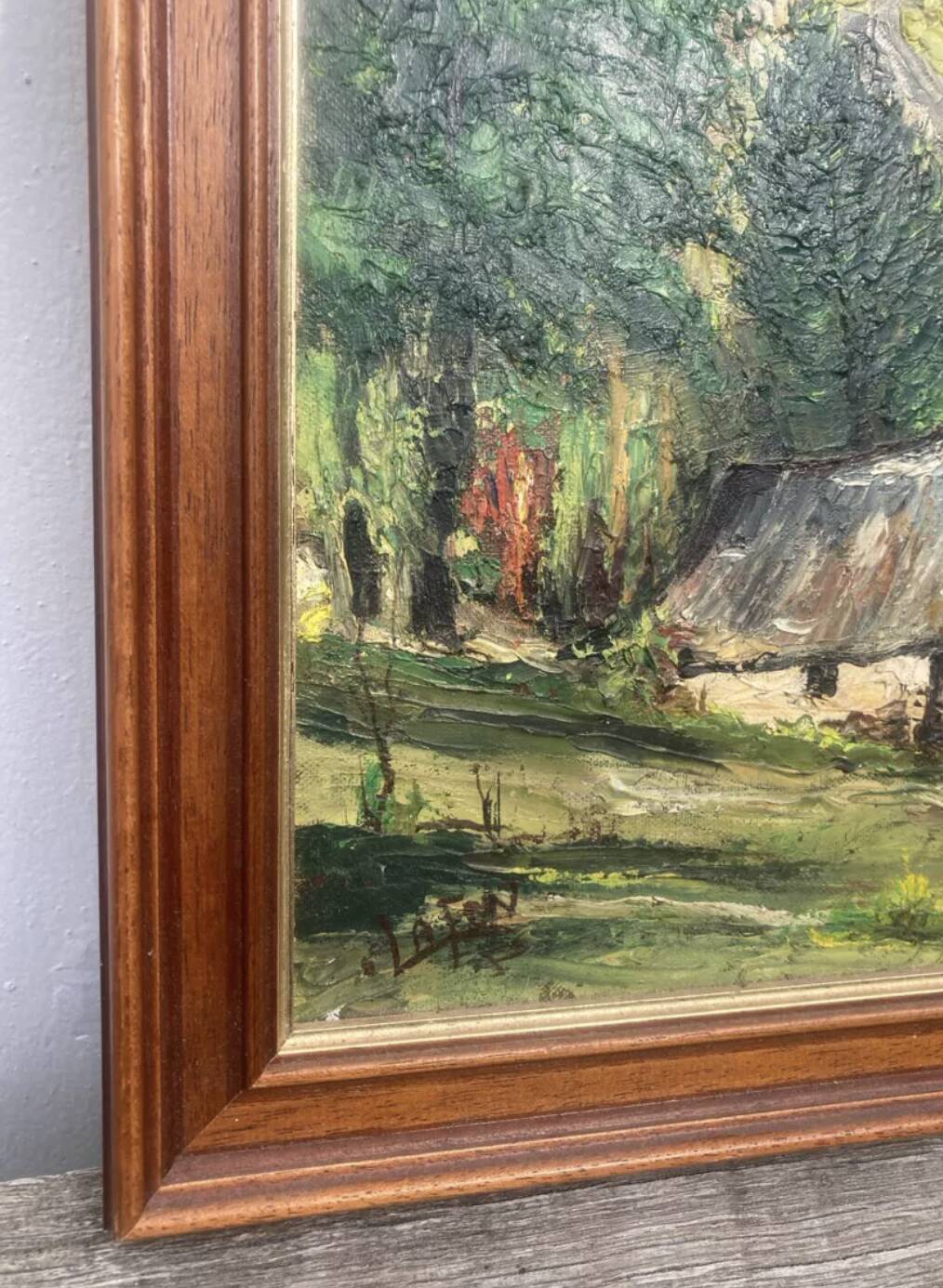 Knife-stamped painting of a mountain