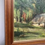 Knife-stamped painting of a mountain