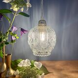 Vintage clear molded glass globe pendant light