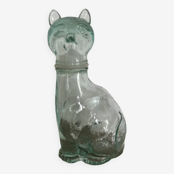 Flacon bouteille en forme de chat verre d’empoli, vintage, italie, 1960