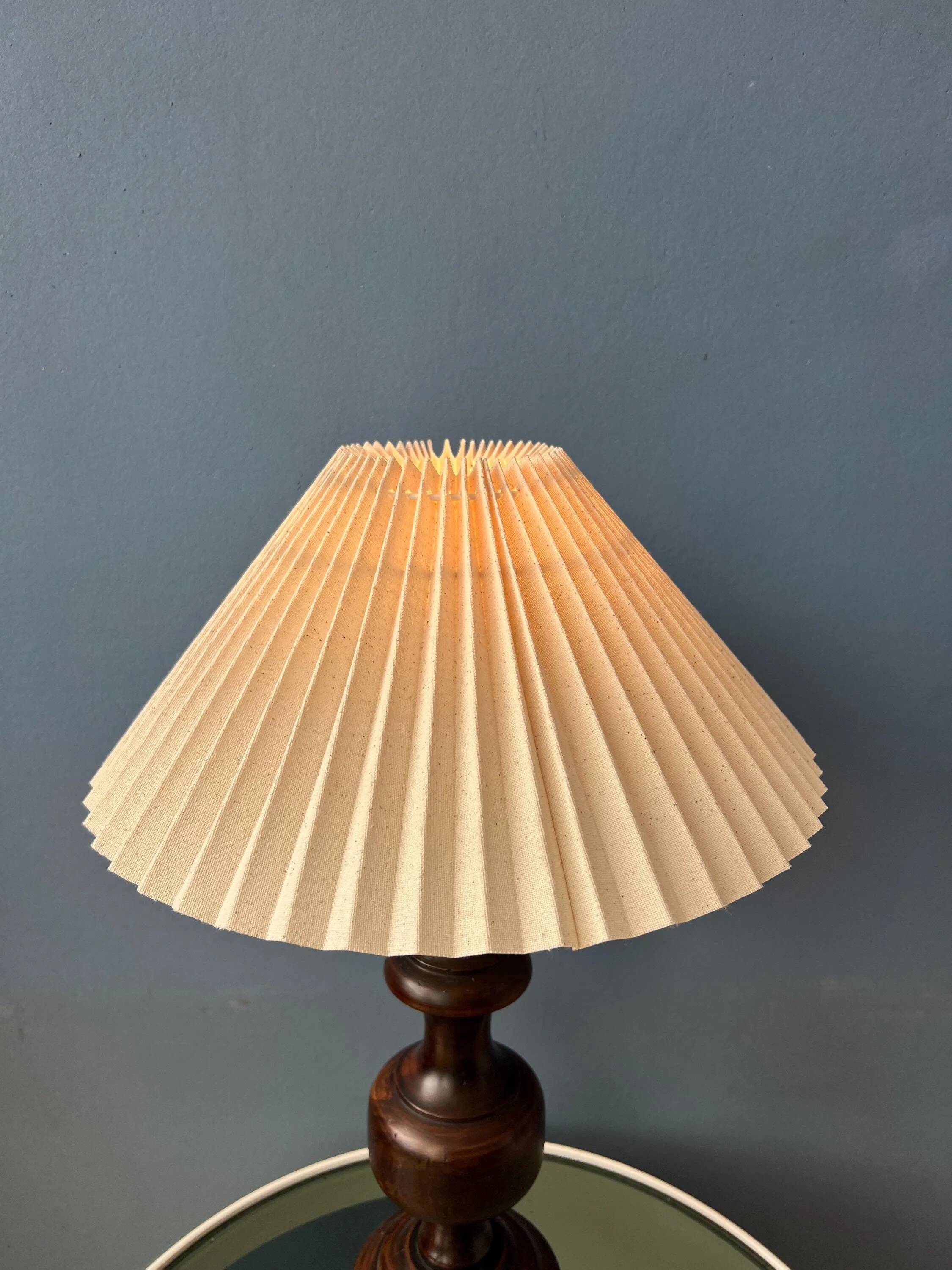 Vintage wooden table lamp with pleated shade