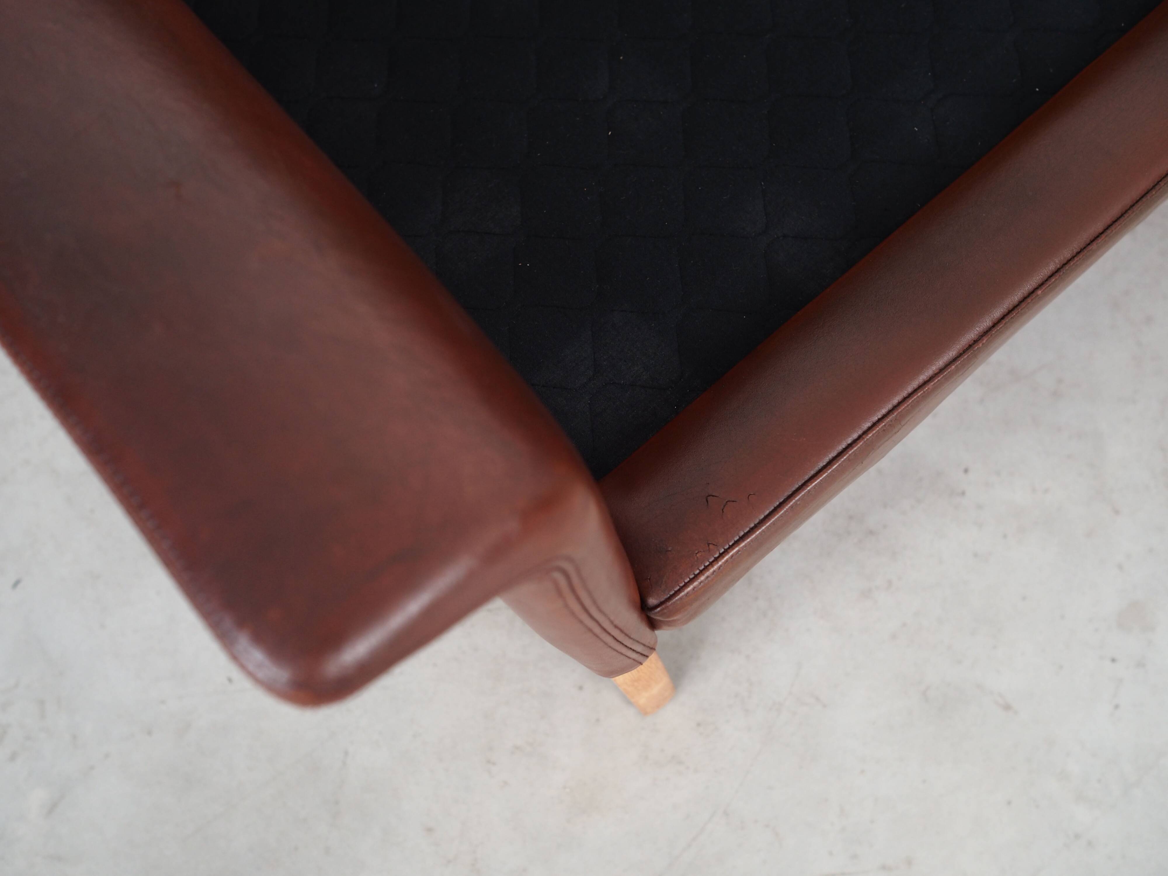 Canapé en cuir marron, design danois, années 1960, designer : Hans Olsen, production : CS Møbler