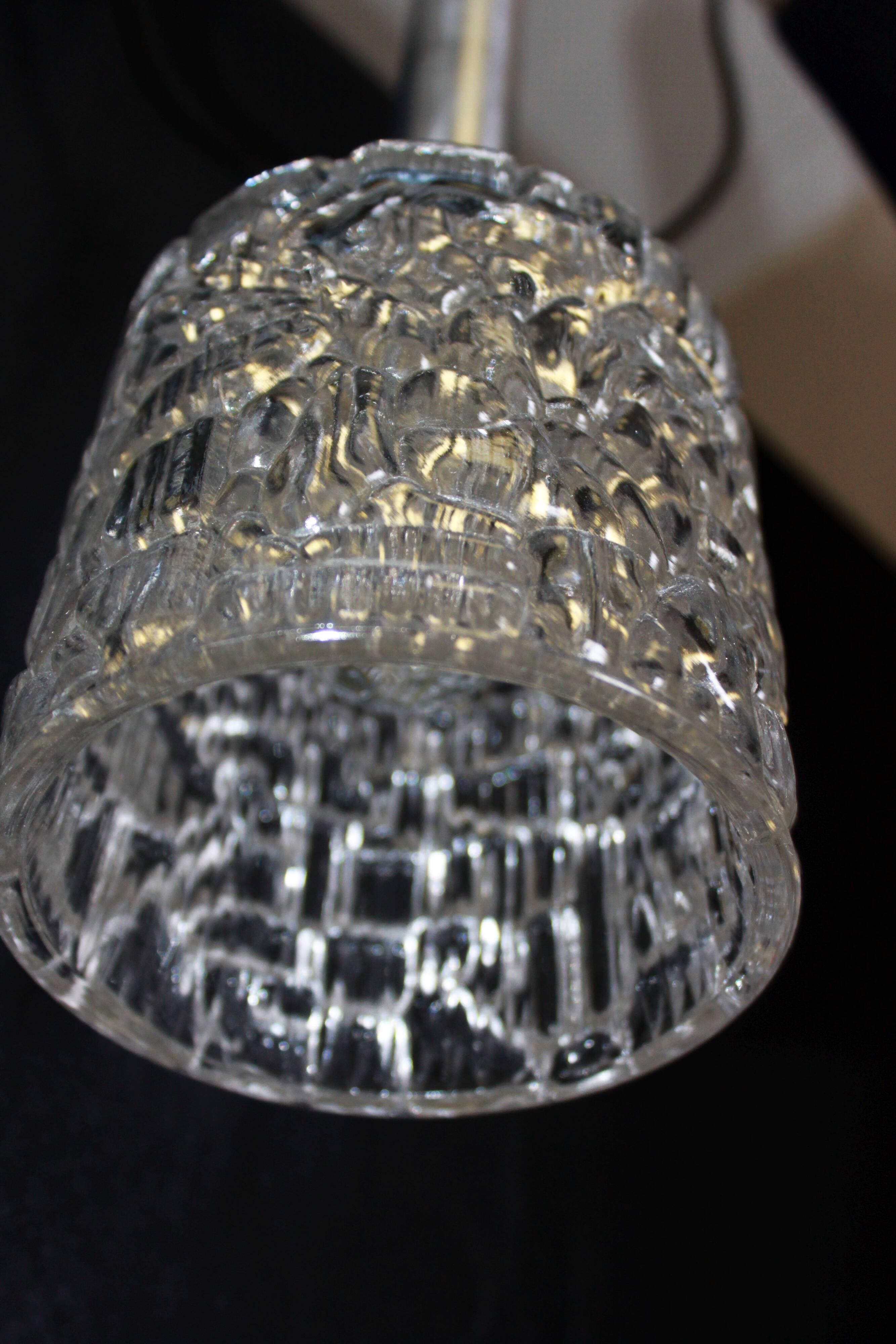 Vintage pendant light with 3 glass and chrome elements, 1960.