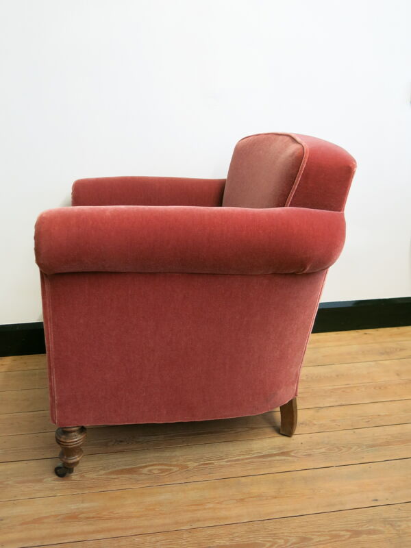 Fauteuil boudoir à roulettes en velours rose