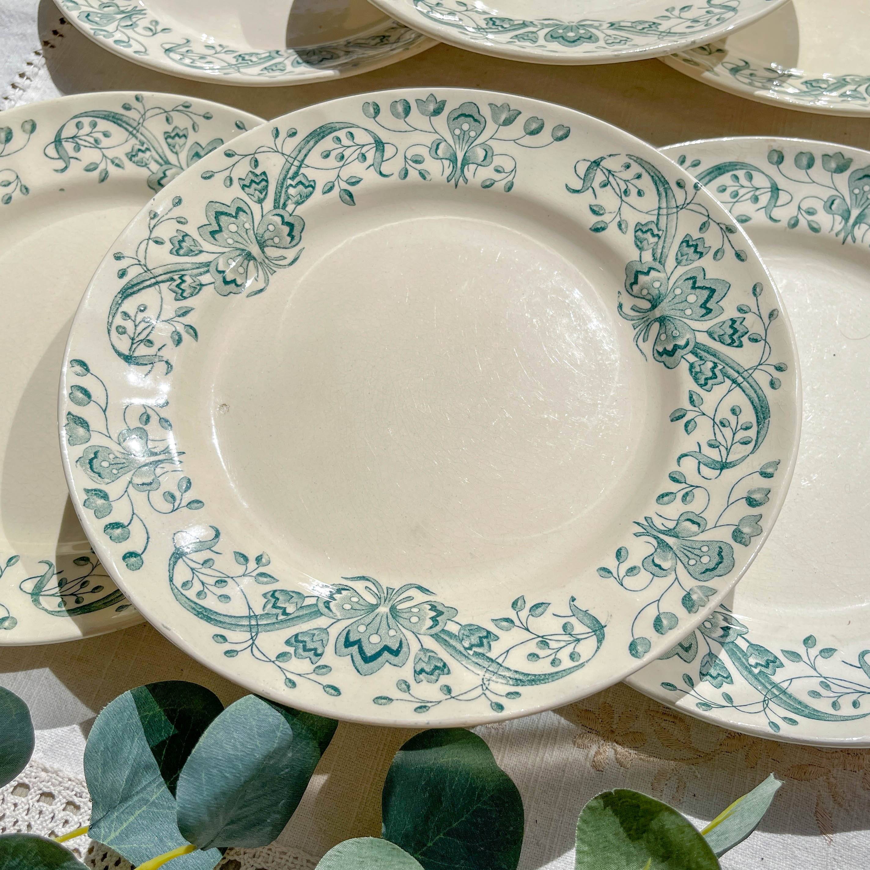 Set of 6 Antique Flat Plates "Figuig" Iron Earth – Longchamp 19th Century