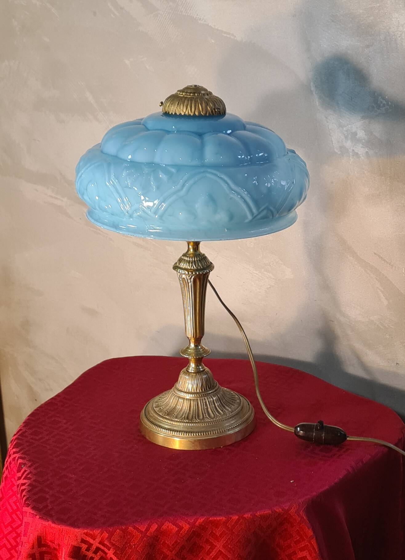 Bronze and blue opaline lamp 42x24
