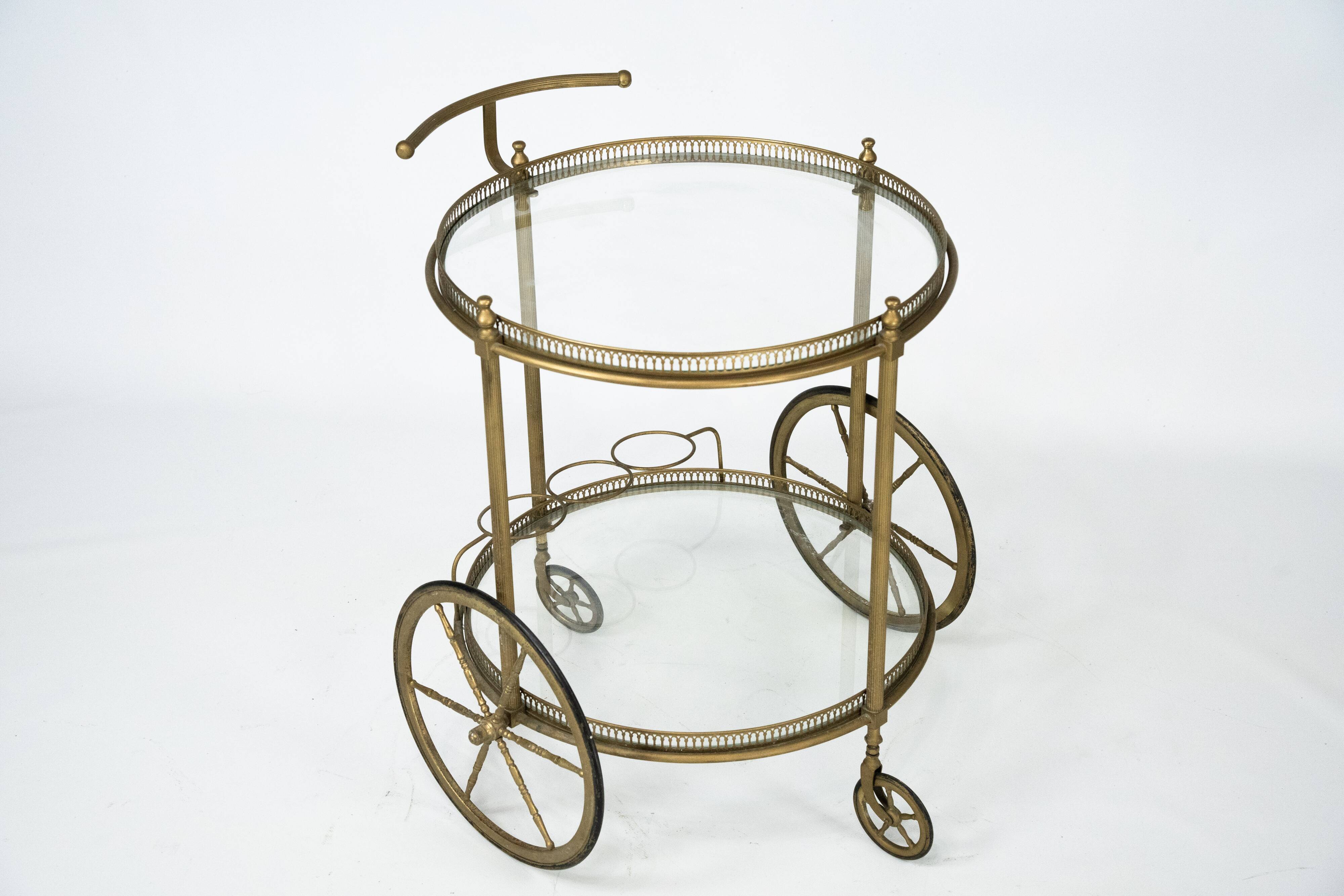 Vintage Brass Bar Cart by Cesare Lacca, Italy, 1950s.