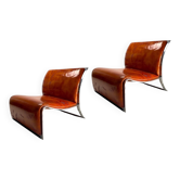 Ensemble de fauteuils en métal chromé et cuir attribués à Vittorio Introini pour Saporiti, 1965