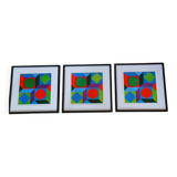 Optical Art Triptych - Victor Vasarely - 3 Frames 40x40cm