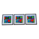 Optical Art Triptych - Victor Vasarely - 3 Frames 40x40cm