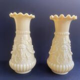 Pair of vintage Vierzon beige opaline vases
